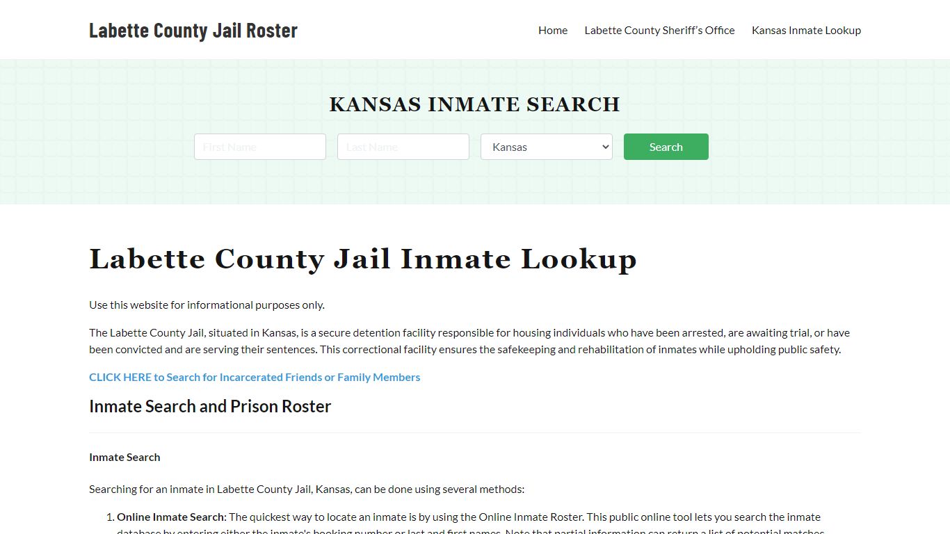 Labette County Jail Roster Lookup, KS, Inmate Search