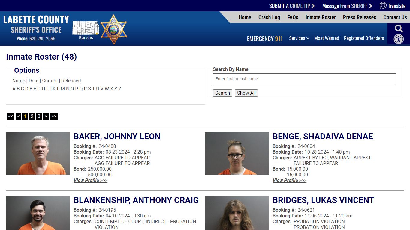 Inmate Roster - Current Inmates - Labette County Sheriff KS